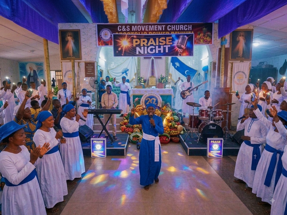 Choristers and instrumentalists leading a Praise Night service
