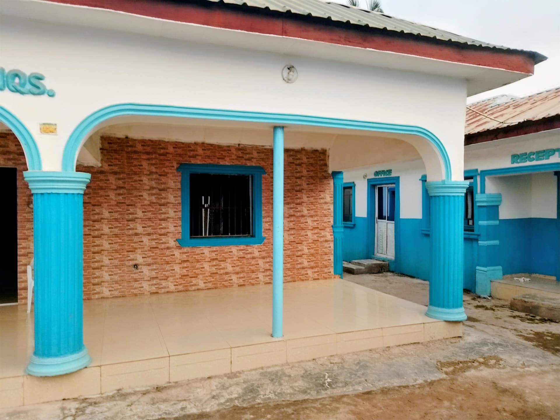 Covered porch and reception entrance of the church headquarters
